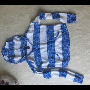 Wet seal blue+white striped crop sweater hoodie
